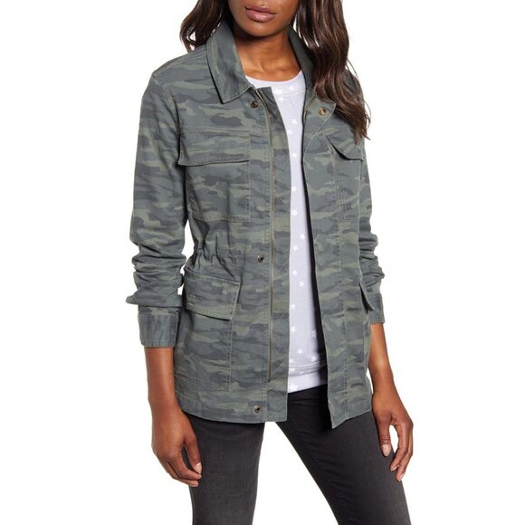 Caslon - Women's Metallic Stitch Utility Jacket Olive Camo British Small - Picture 1 of 5